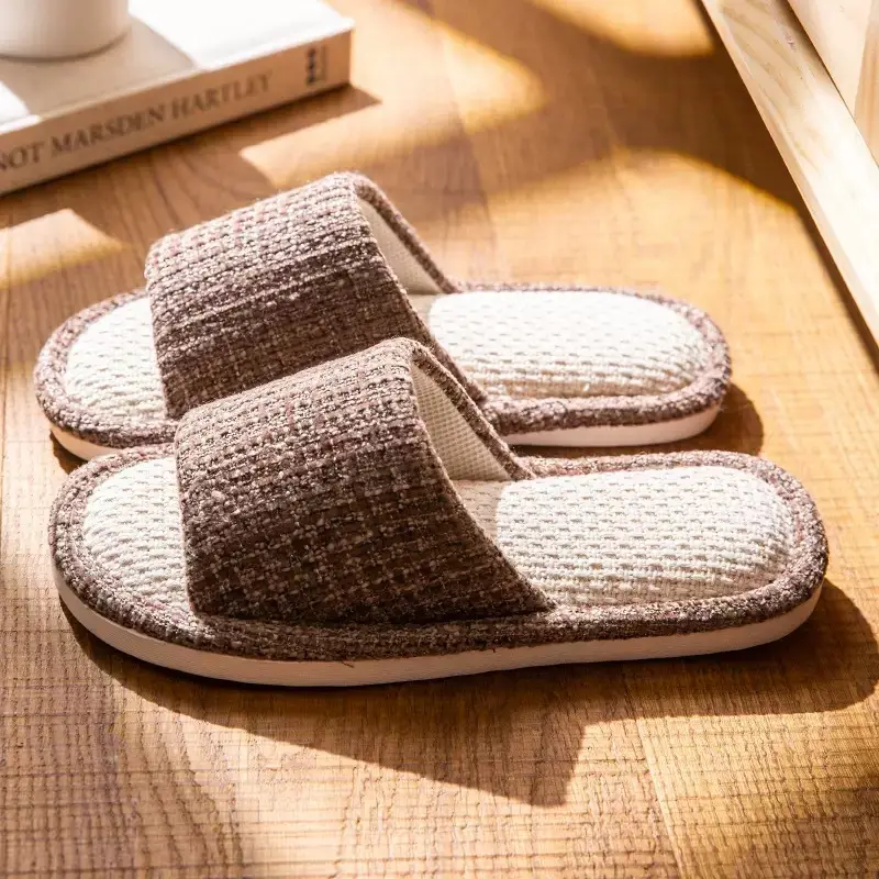 Linen Slippers Men's Spring and Autumn Home Quiet Breathable Household Non-slip Indoor Four Seasons Cotton Linen Slippers Men's Summer