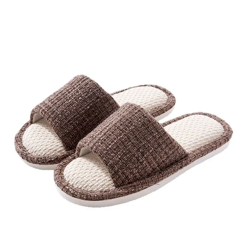 Linen Slippers Men's Spring and Autumn Home Quiet Breathable Household Non-slip Indoor Four Seasons Cotton Linen Slippers Men's Summer