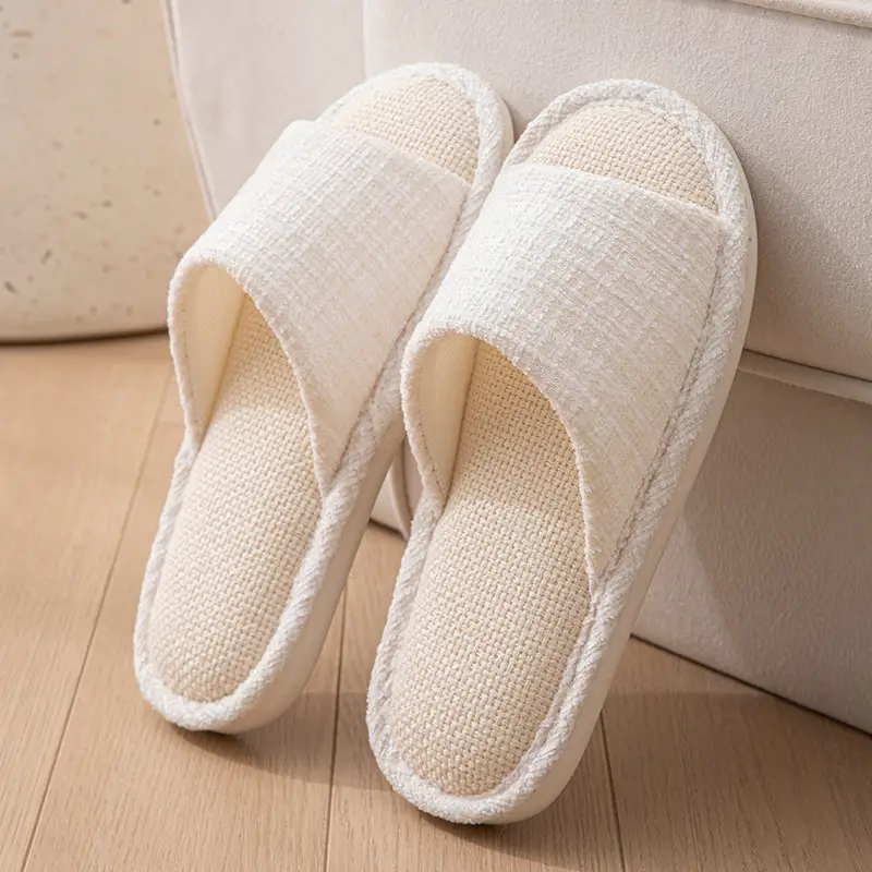 Linen Slippers Men's Spring and Autumn Home Quiet Breathable Household Non-slip Indoor Four Seasons Cotton Linen Slippers Men's Summer