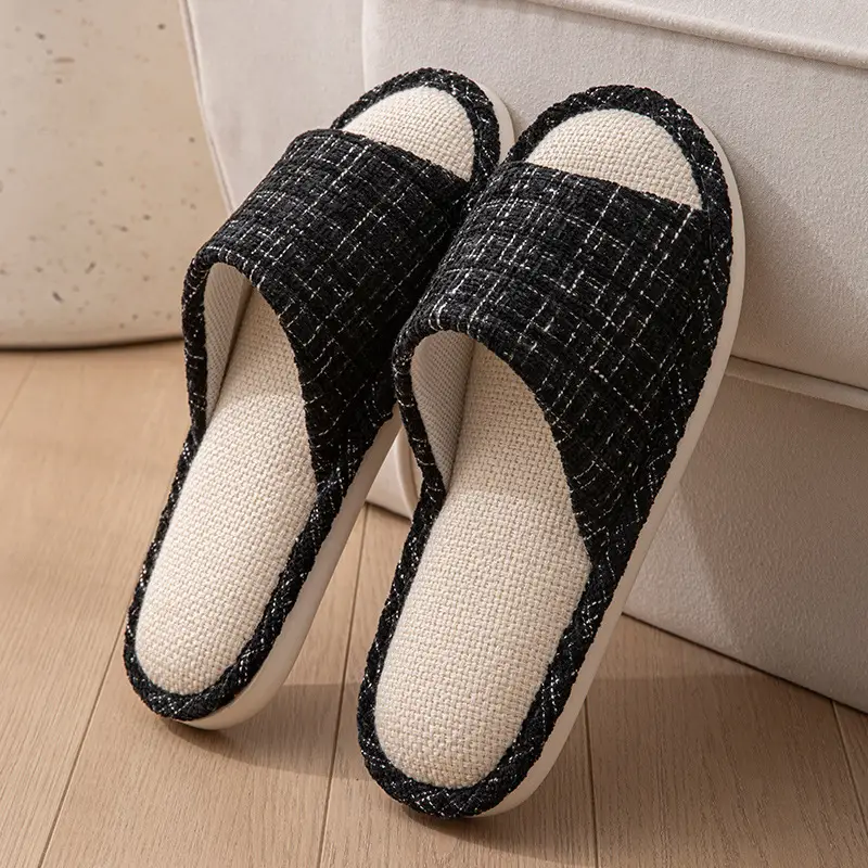 Linen Slippers Men's Spring and Autumn Home Quiet Breathable Household Non-slip Indoor Four Seasons Cotton Linen Slippers Men's Summer