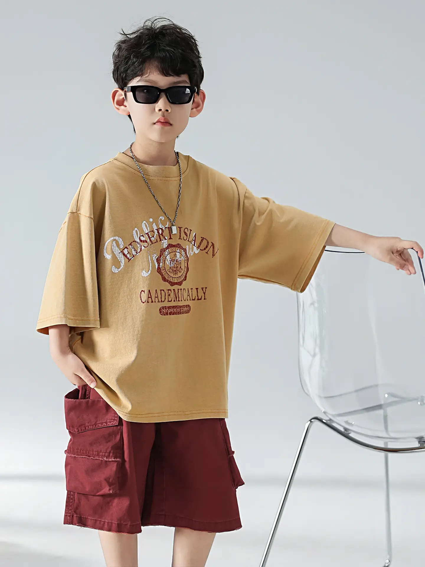 Boys Summer T-Shirt Shorts Set Brown Red 2025 - Image 4