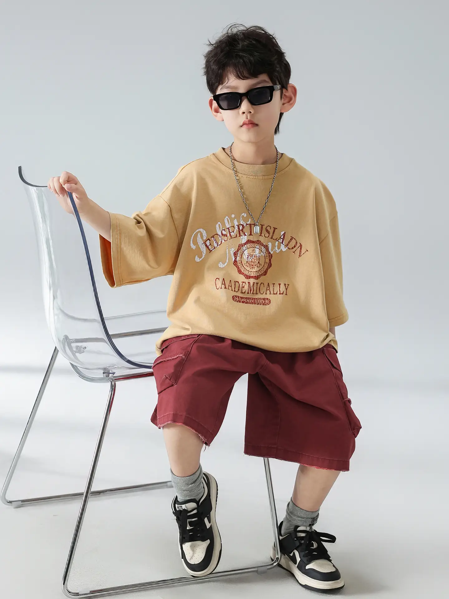Boys Summer T-Shirt Shorts Set Brown Red 2025 - Image 7