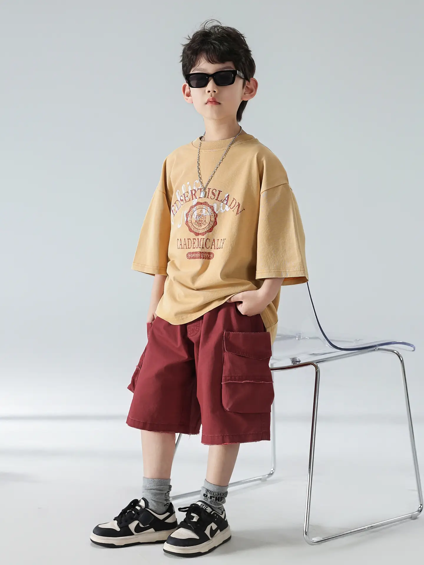 Boys Summer T-Shirt Shorts Set Brown Red 2025 — feature 21