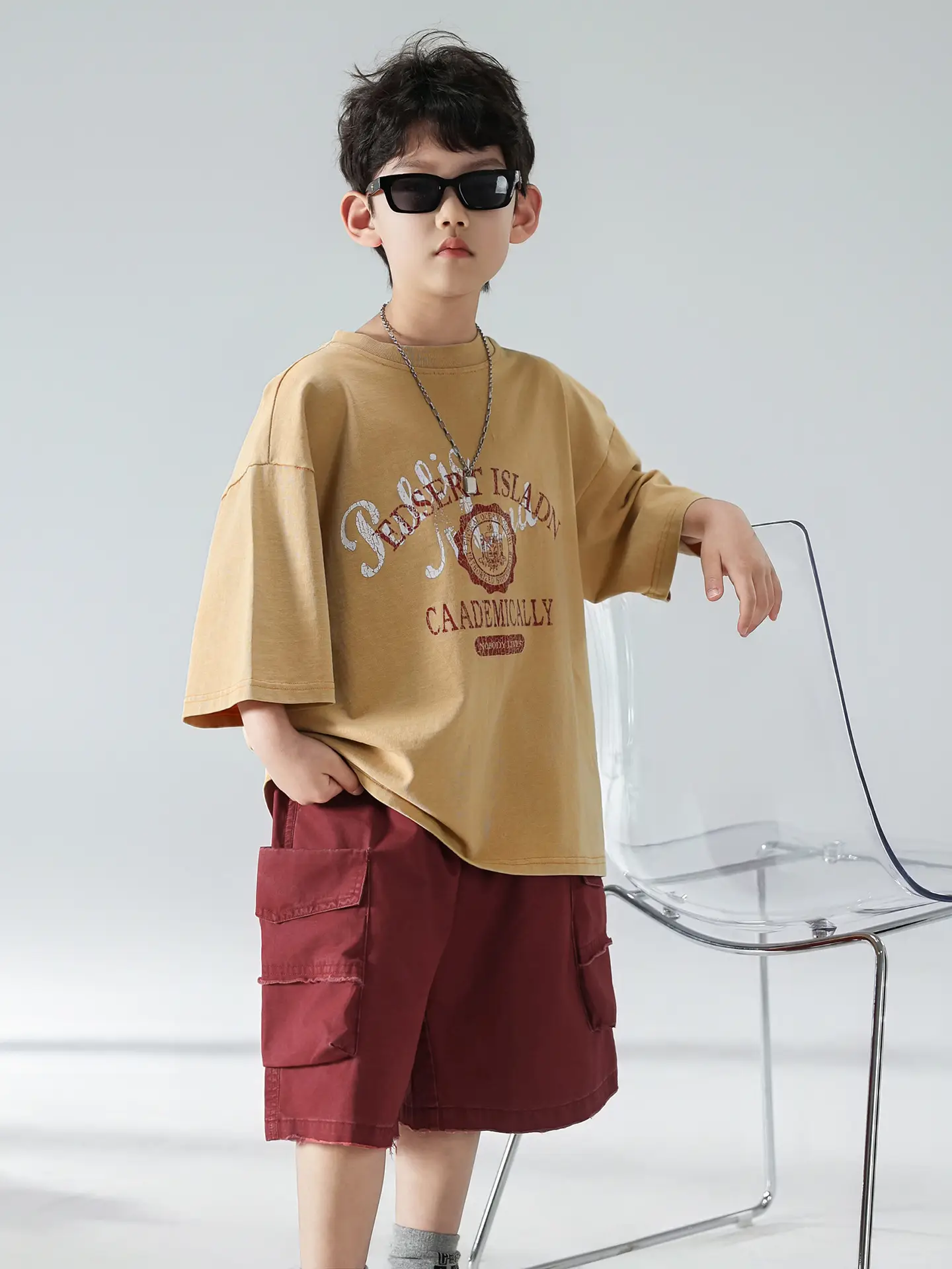 Boys Summer T-Shirt Shorts Set Brown Red 2025 — feature 22