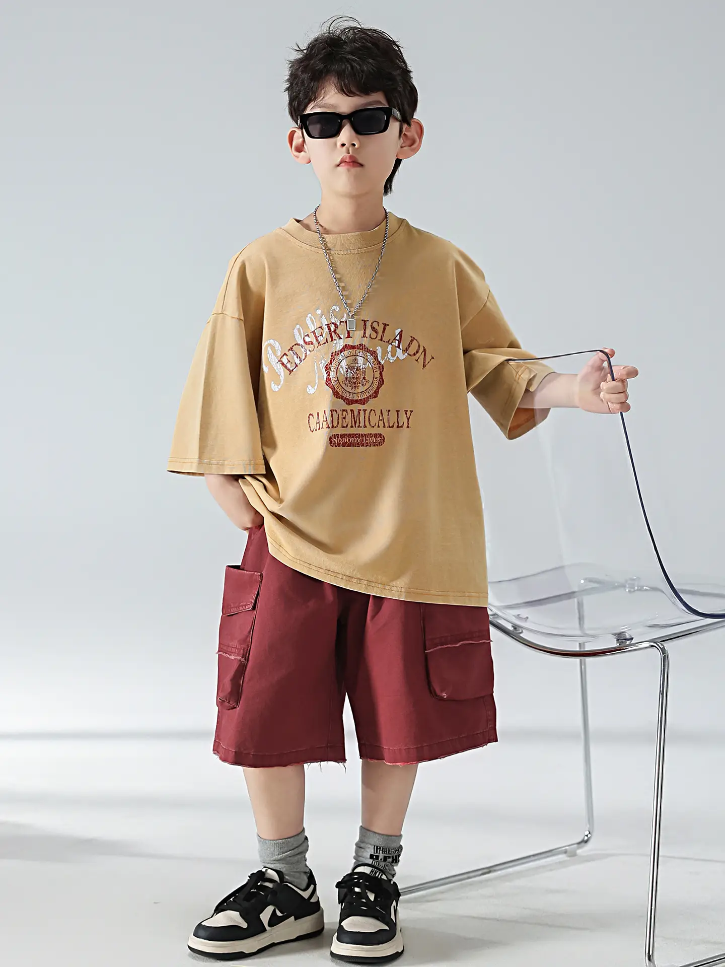 Boys Summer T-Shirt Shorts Set Brown Red 2025 — feature 4