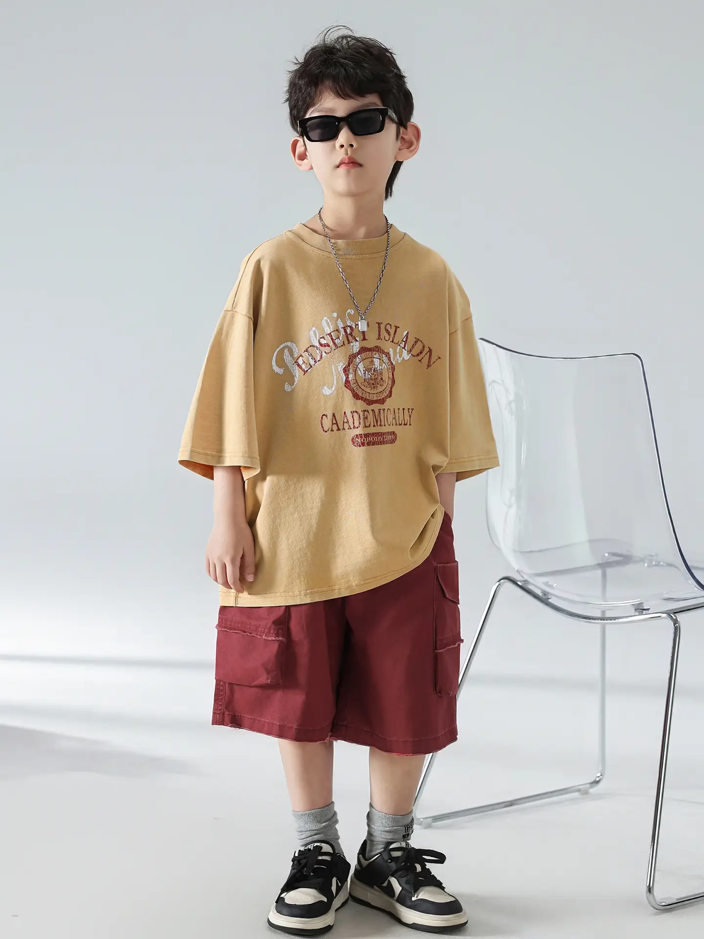 Boys Summer T-Shirt Shorts Set Brown Red 2025 — feature 6