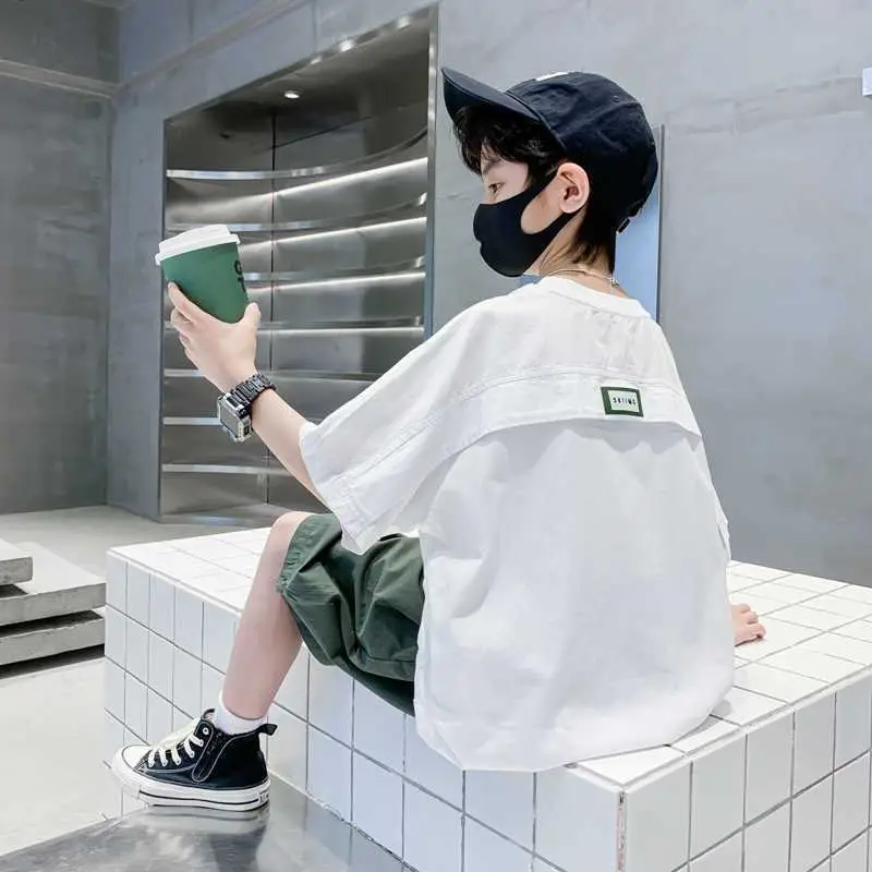 Boys Cotton Printed T-Shirt Green Shorts Summer Wear - Image 4