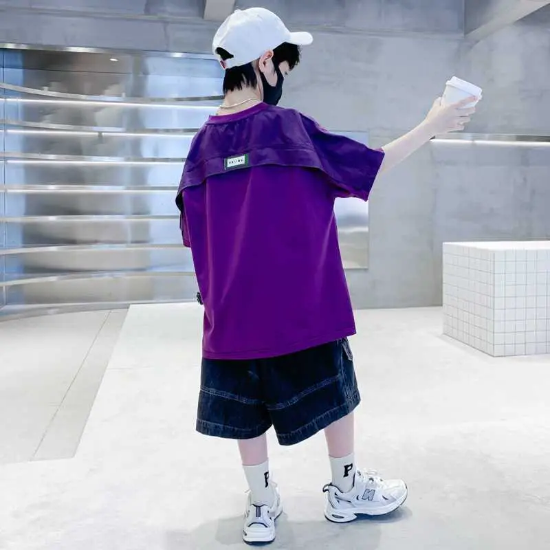 Boys Cotton Printed T-Shirt Green Shorts Summer Wear - Image 5