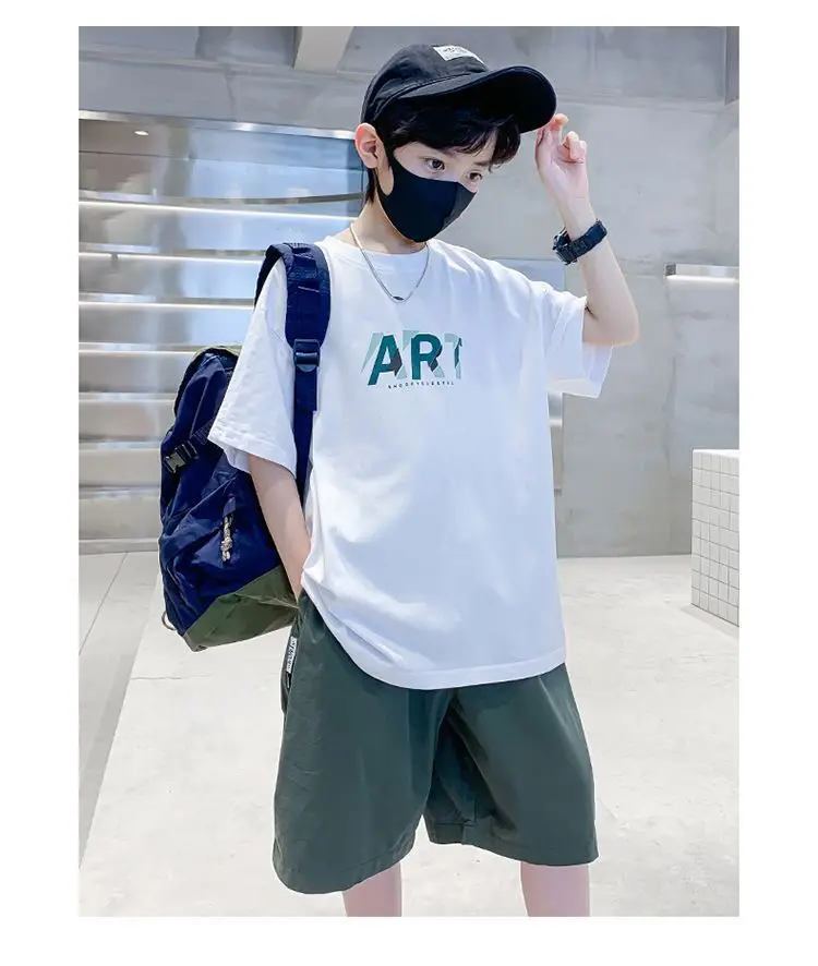 Boys Cotton Printed T-Shirt Green Shorts Summer Wear — feature 12