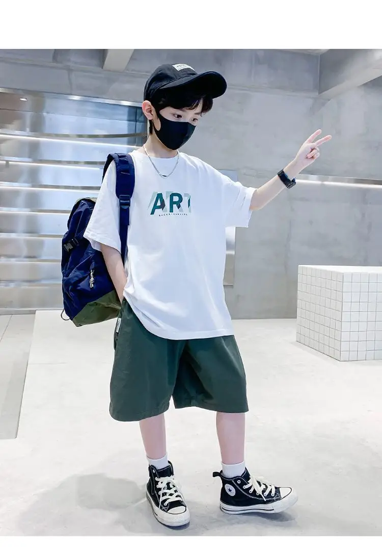 Boys Cotton Printed T-Shirt Green Shorts Summer Wear — feature 15