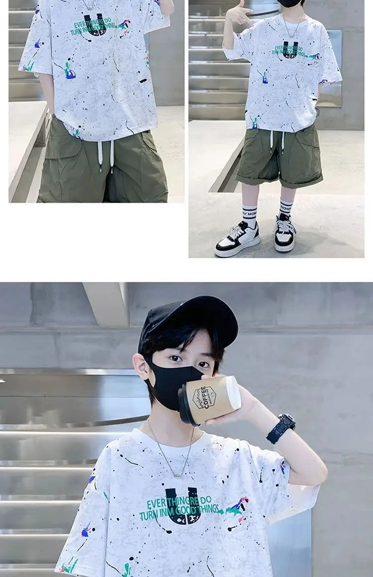 Boys Starry Dye Tie-Dye T-Shirt Black Round Neck — feature 9