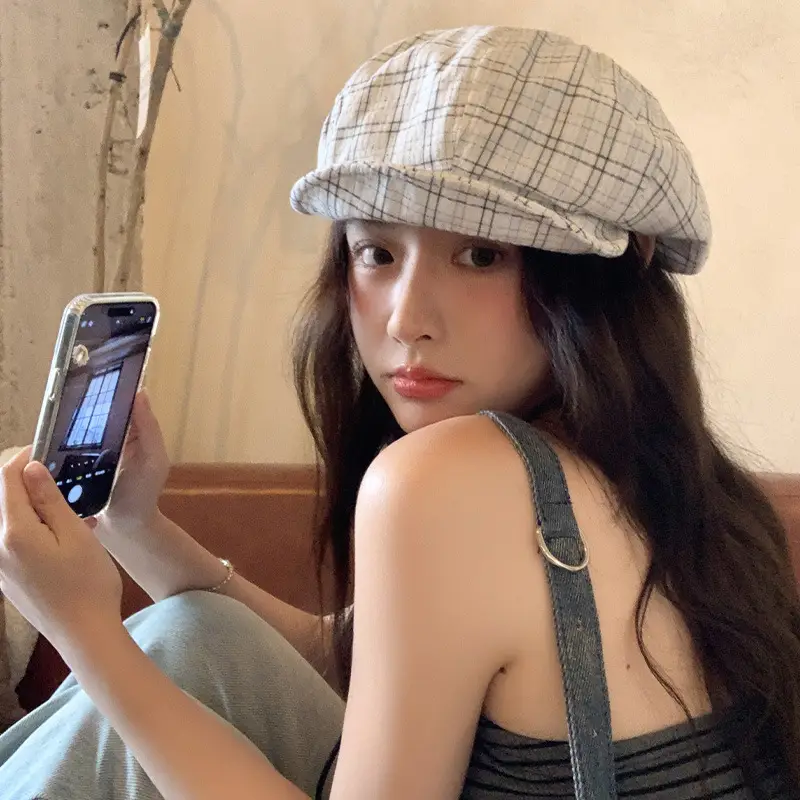 Korean Style Plaid Beret Women's 2025 New Spring Hat Cap