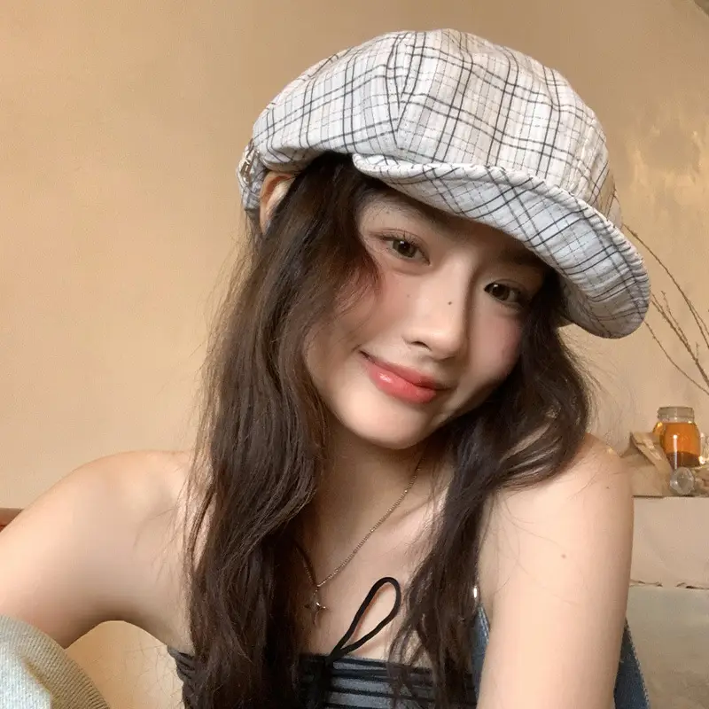 Korean Style Plaid Beret Women's 2025 New Spring Hat Cap