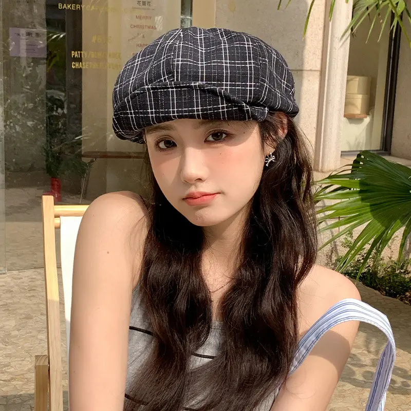Korean Style Plaid Beret Women's 2025 New Spring Hat Cap