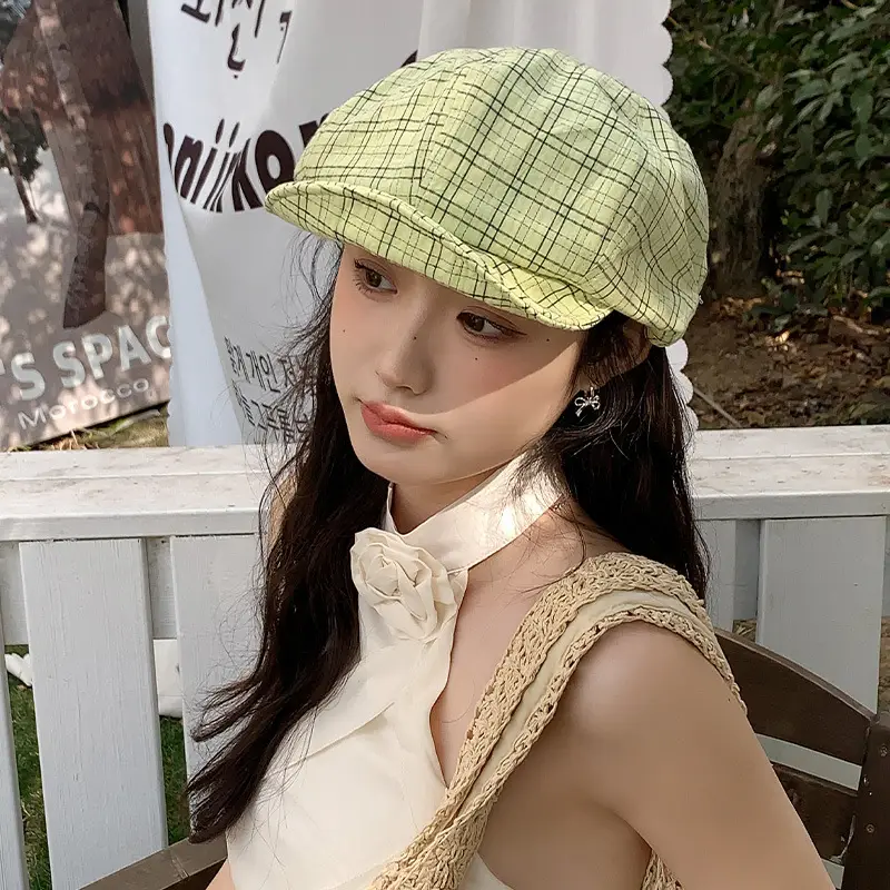 Korean Style Plaid Beret Women's 2025 New Spring Hat Cap