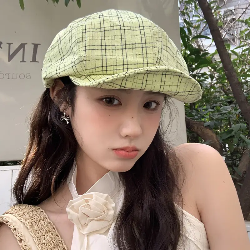 Korean Style Plaid Beret Women's 2025 New Spring Hat Cap