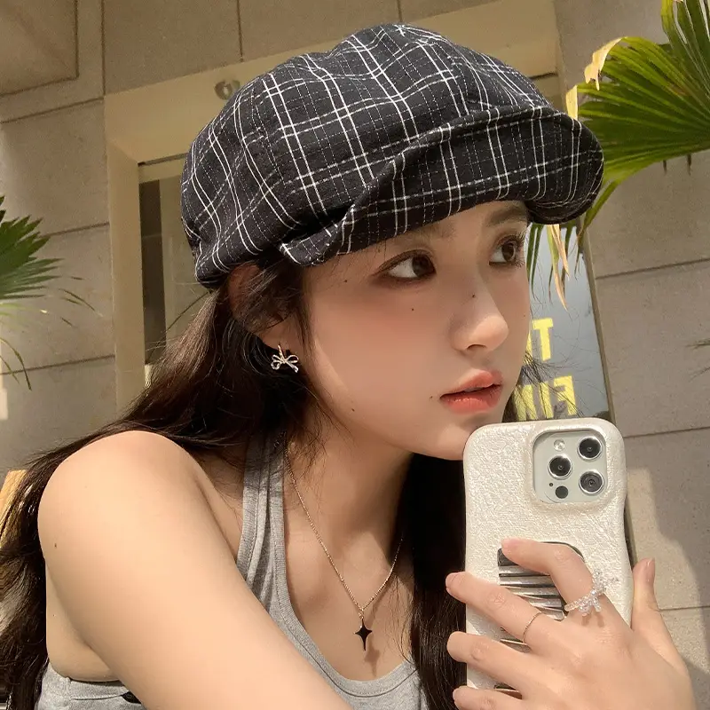 Korean Style Plaid Beret Women's 2025 New Spring Hat Cap
