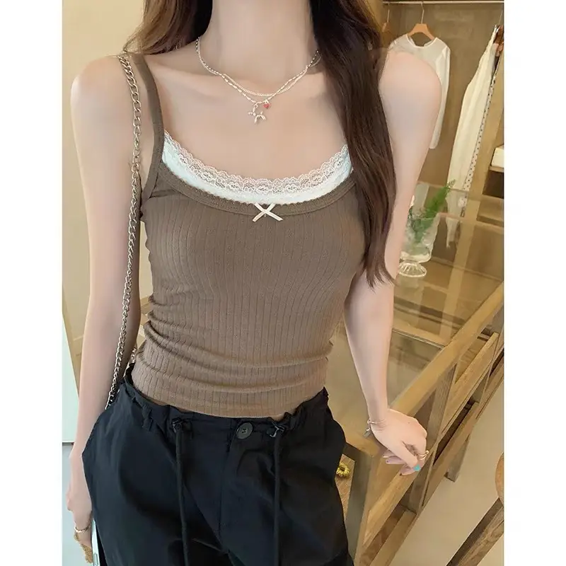 Pure Desire Style Beautiful Back Lace Lace Camisole Women's Inner Wear Outer Wear Chest Pad Girl's Sweet Bow Wrap Chest