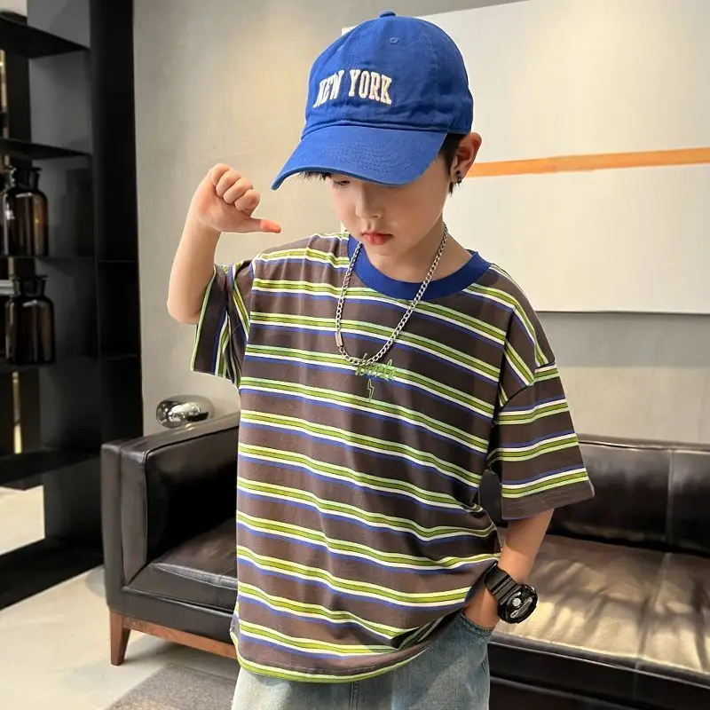 Boys Striped Cotton T-Shirt Summer Casual Wear