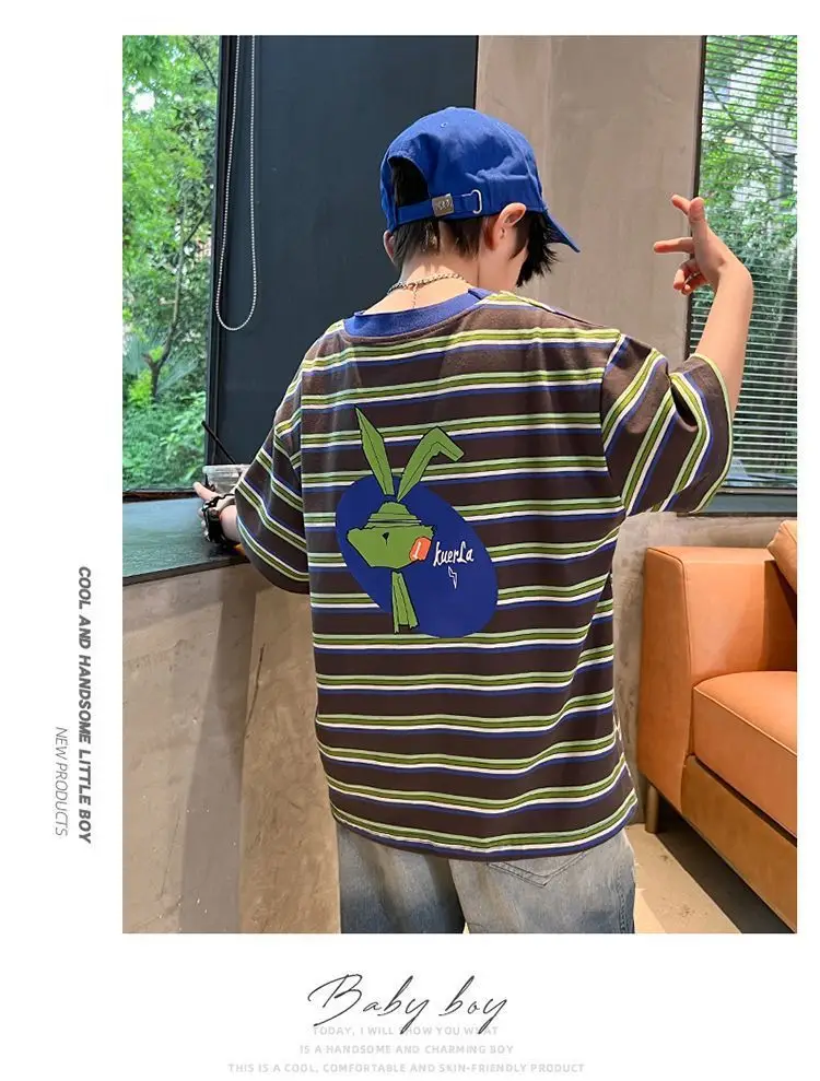 Boys Striped Cotton T-Shirt Summer Casual Wear — feature 14