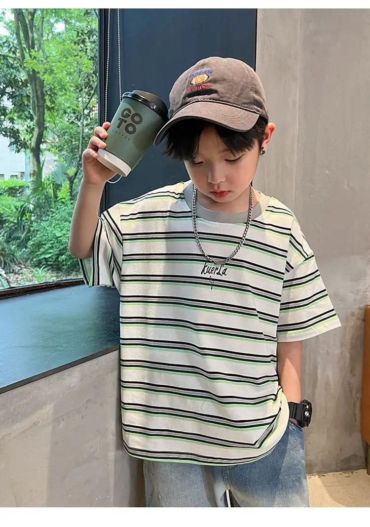 Boys Striped Cotton T-Shirt Summer Casual Wear — feature 9