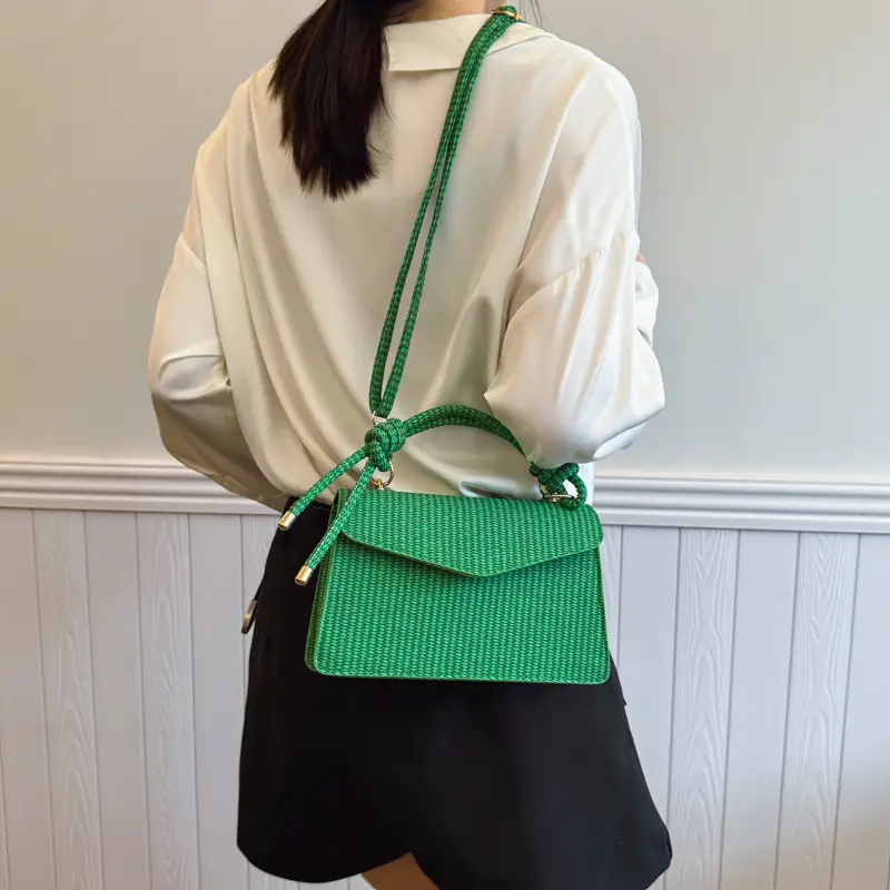 Yellow Textured Crossbody Bag for Women Summer Commute - Image 8