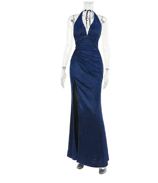 European American Cross-border V-neck Flash Dress with Split Skirt — feature 7