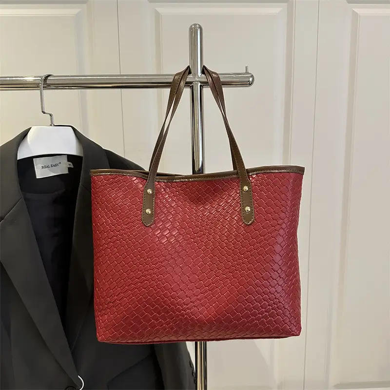 Trendy Brown Woven Shoulder Tote Bag Large Capacity - Image 7