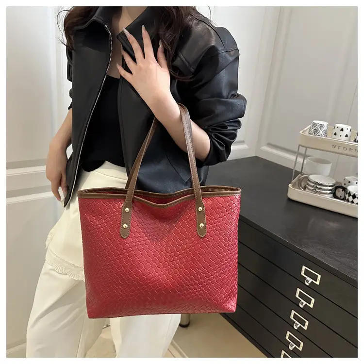 Trendy Brown Woven Shoulder Tote Bag Large Capacity — feature 9