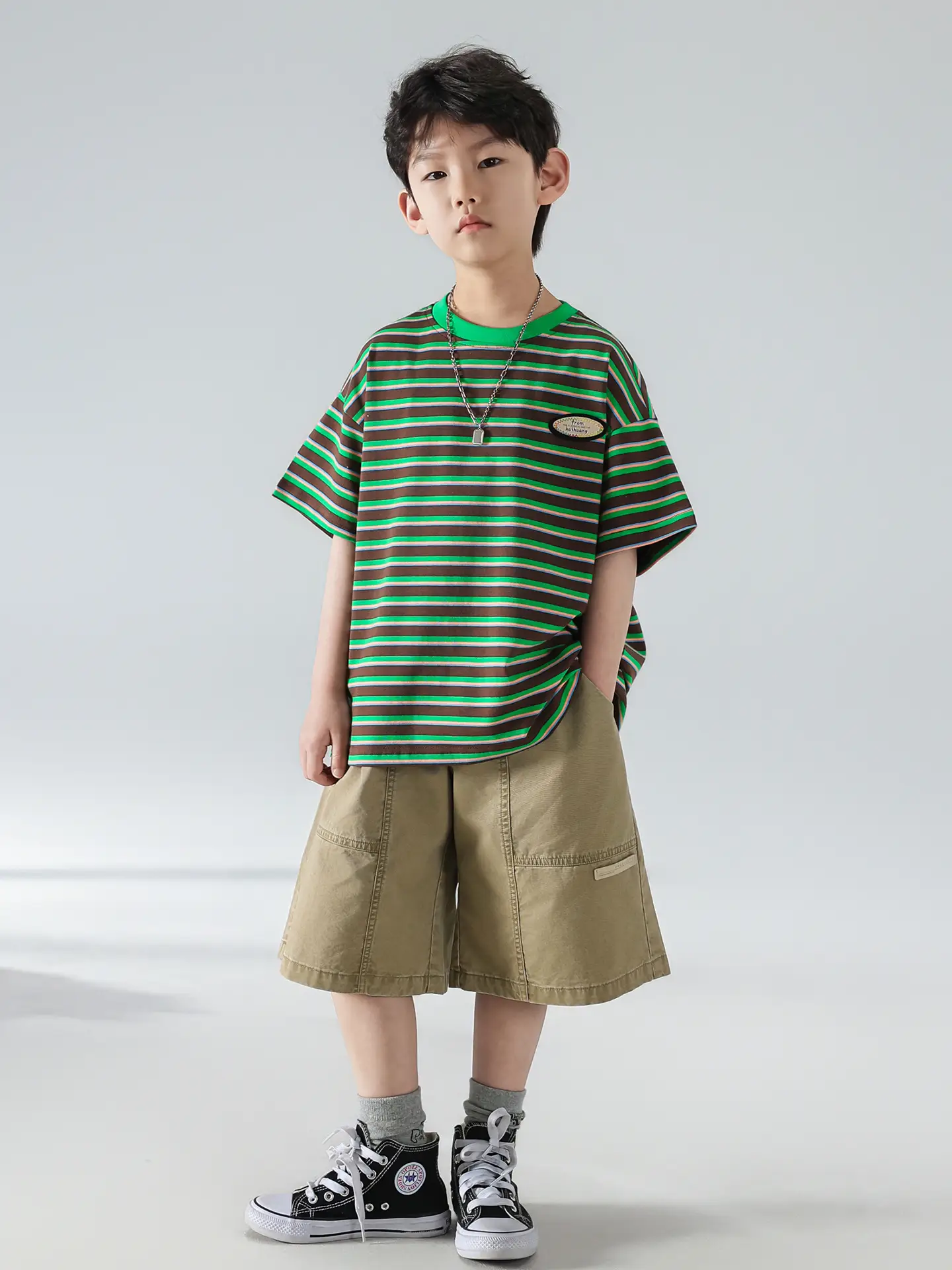 Boys Striped Shorts T-Shirt Set Korean Style 2025