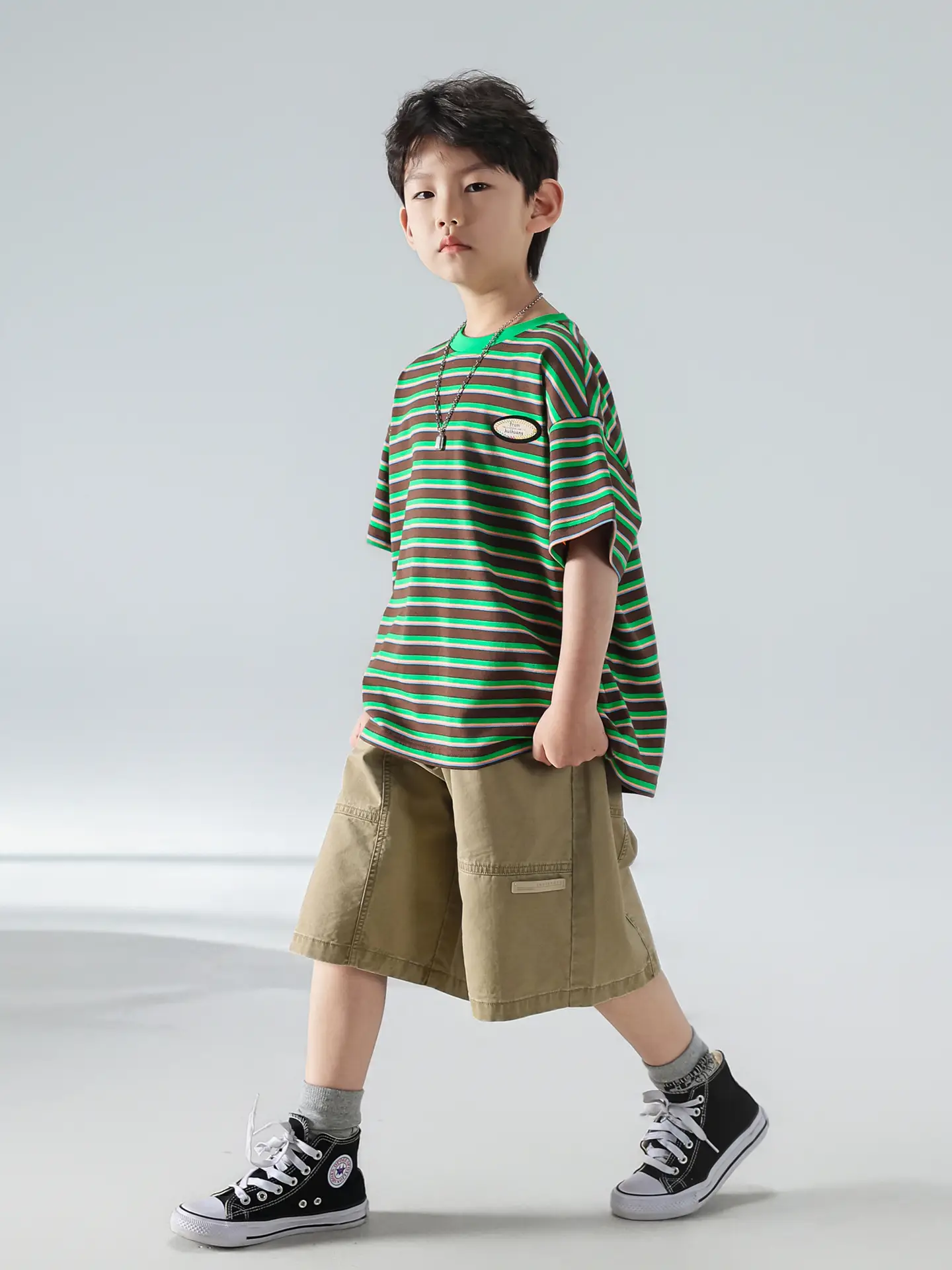 Boys Striped Shorts T-Shirt Set Korean Style 2025