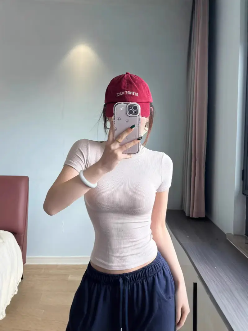 Skims Alternative American-Style Comfortable Stretchy T-Shirt for Women, Summer Versatile Basic Plain Short Top with Round Neck