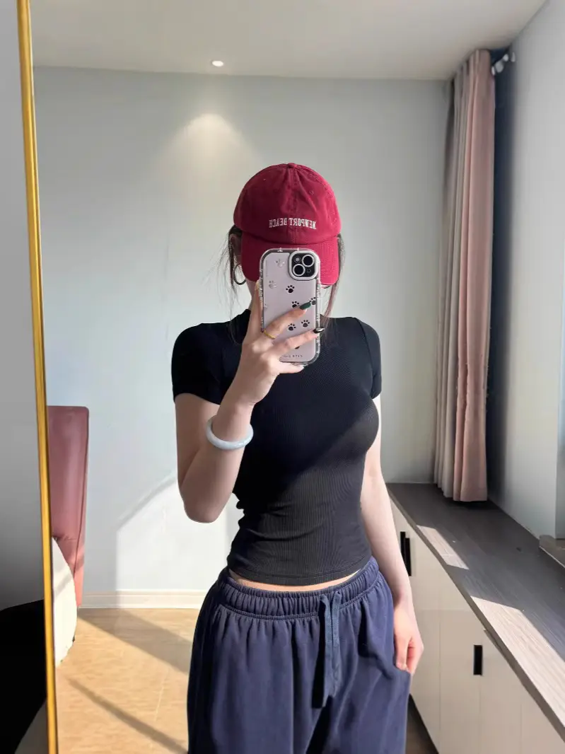 Skims Alternative American-Style Comfortable Stretchy T-Shirt for Women, Summer Versatile Basic Plain Short Top with Round Neck
