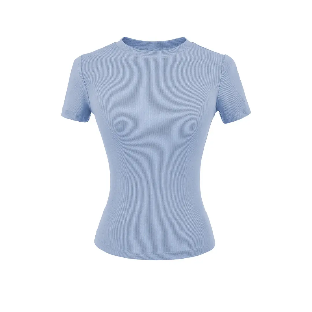 Skims Alternative American-Style Comfortable Stretchy T-Shirt for Women, Summer Versatile Basic Plain Short Top with Round Neck