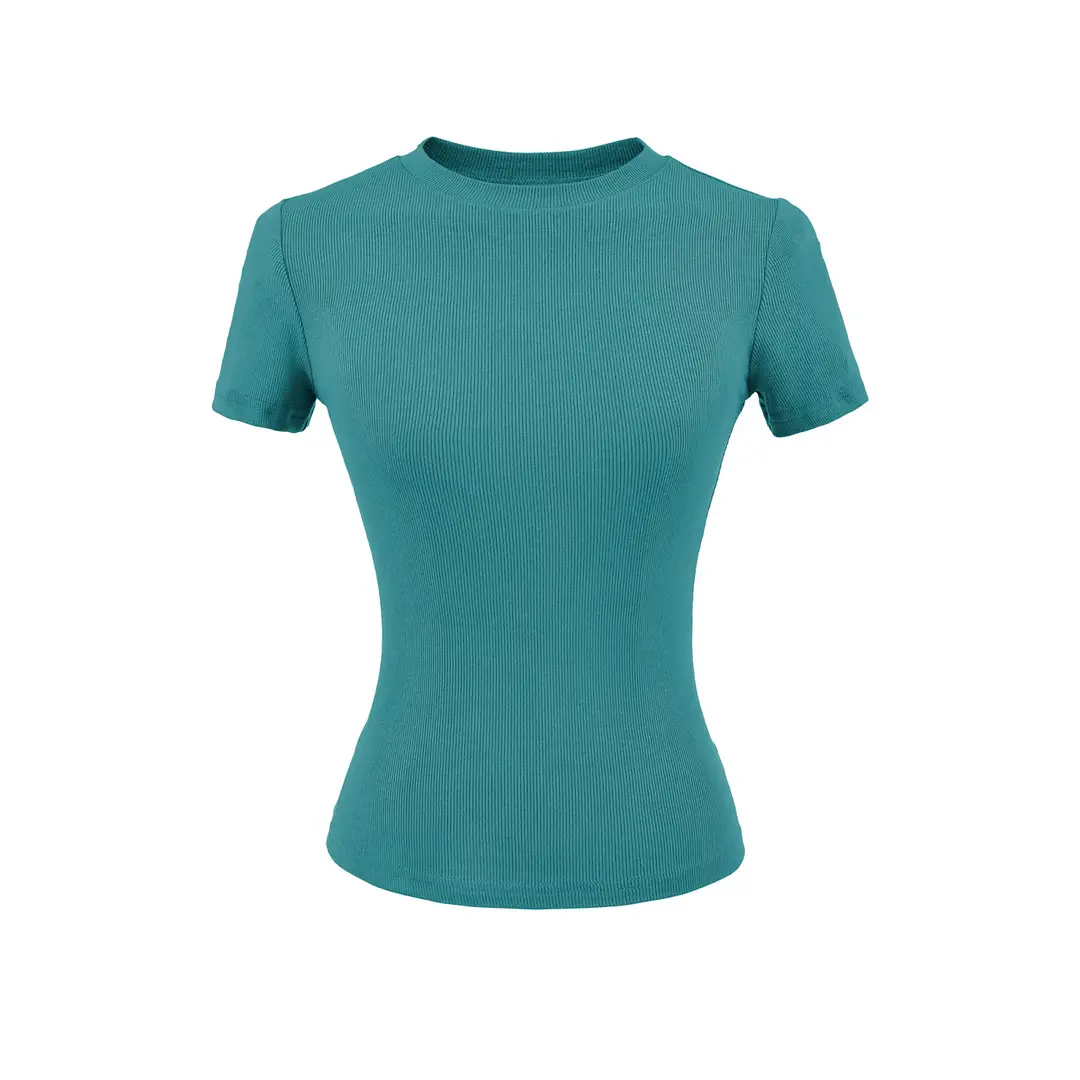 Skims Alternative American-Style Comfortable Stretchy T-Shirt for Women, Summer Versatile Basic Plain Short Top with Round Neck