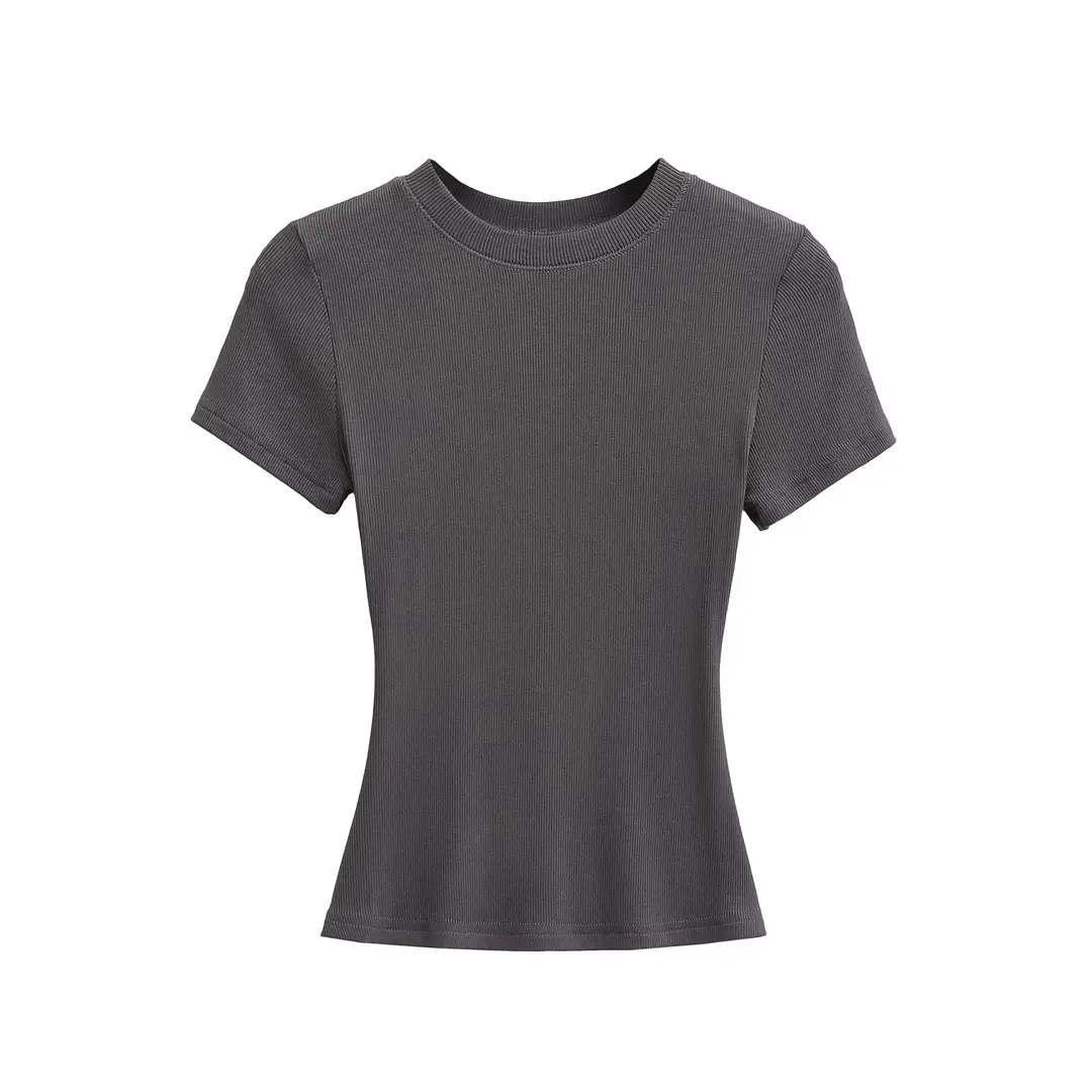 Skims Alternative American-Style Comfortable Stretchy T-Shirt for Women, Summer Versatile Basic Plain Short Top with Round Neck