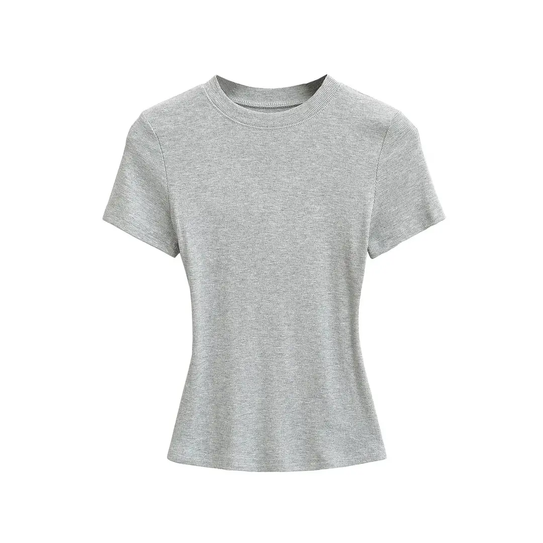 Skims Alternative American-Style Comfortable Stretchy T-Shirt for Women, Summer Versatile Basic Plain Short Top with Round Neck