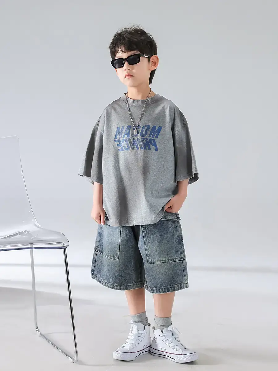 Boys Denim Shorts Set Korean Style 2026