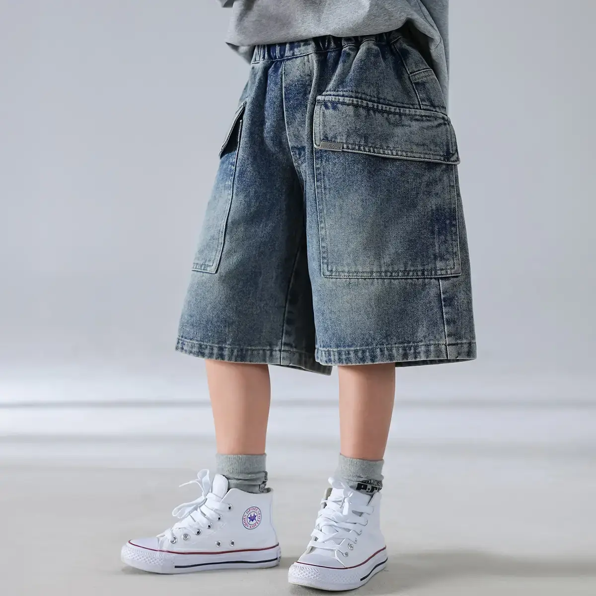 Boys Denim Shorts Set Korean Style 2026