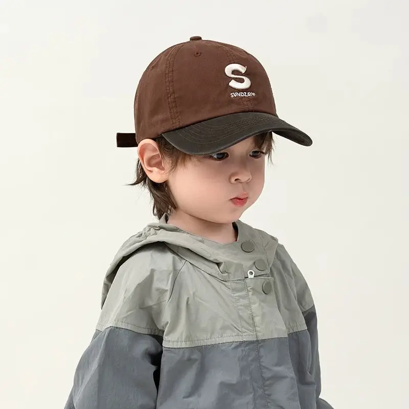 Kids Baseball Cap Pink Brown Korean Logo Middle Large - Image 6