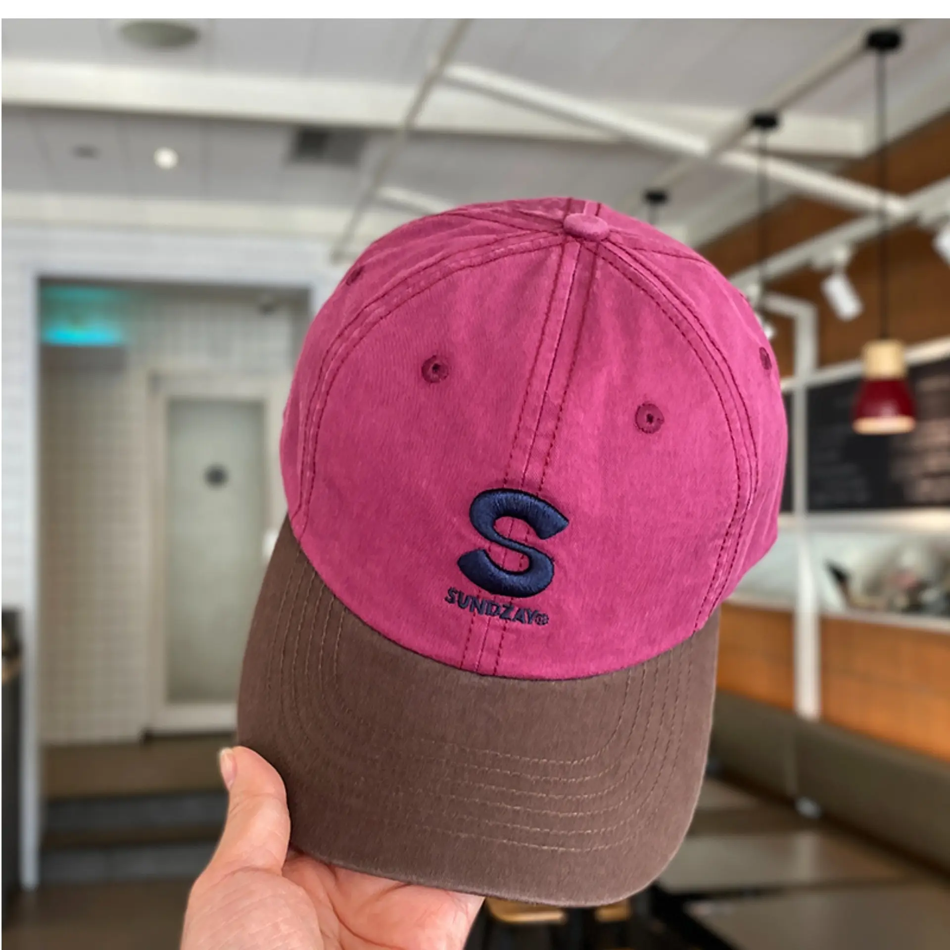 Kids Baseball Cap Pink Brown Korean Logo Middle Large — feature 9