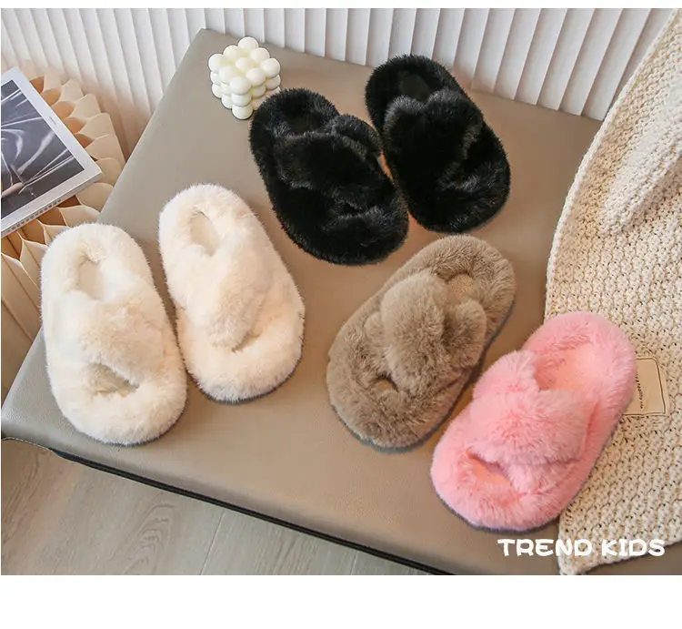 Girls' Furry Slippers Winter New Thickeneded Warm Cotton Slippers Indoor Non-Slip Baby Kidsren's Cotton Shoes Girls — feature 16