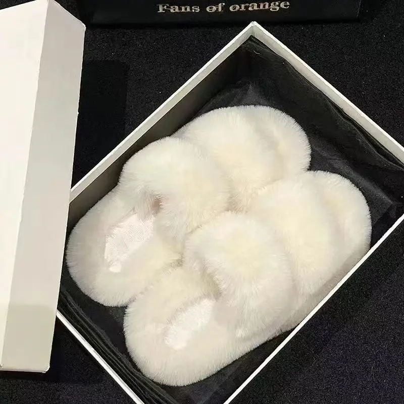 Girls' Furry Slippers Winter New Thickeneded Warm Cotton Slippers Indoor Non-Slip Baby Kidsren's Cotton Shoes Girls