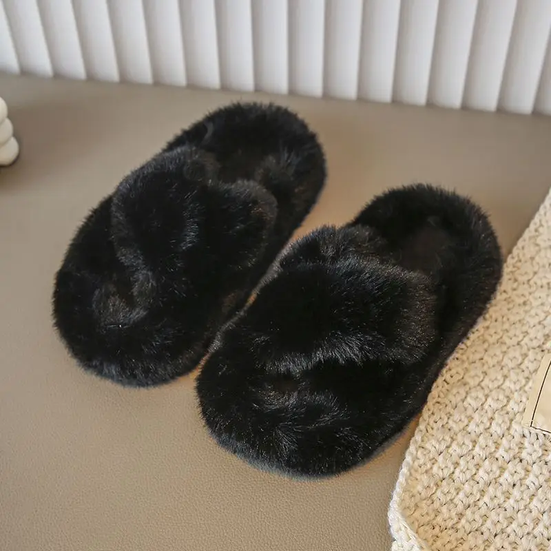Girls' Furry Slippers Winter New Thickeneded Warm Cotton Slippers Indoor Non-Slip Baby Kidsren's Cotton Shoes Girls