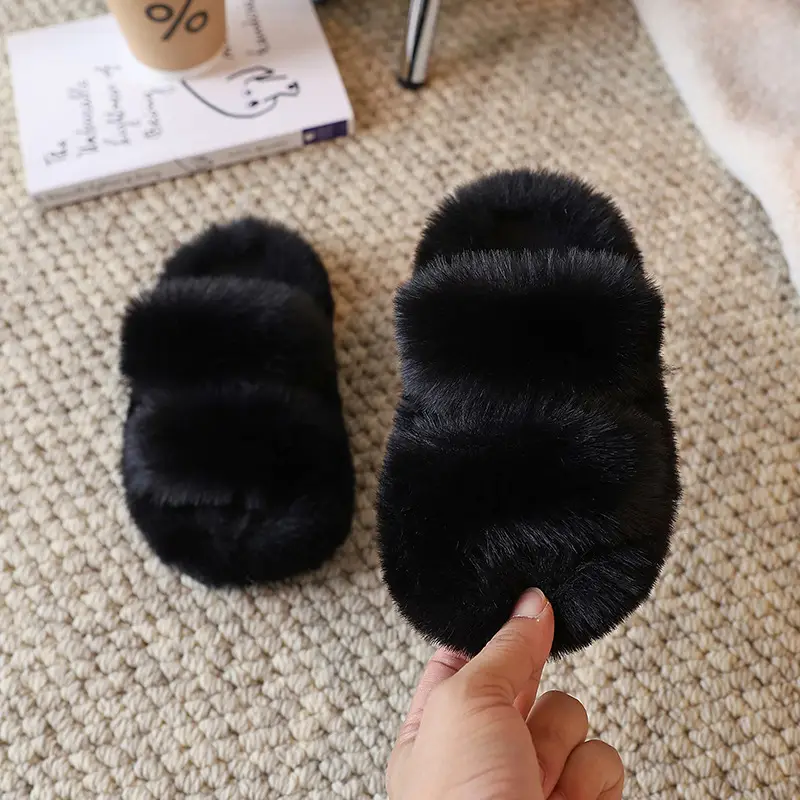 Girls' Furry Slippers Winter New Thickeneded Warm Cotton Slippers Indoor Non-Slip Baby Kidsren's Cotton Shoes Girls