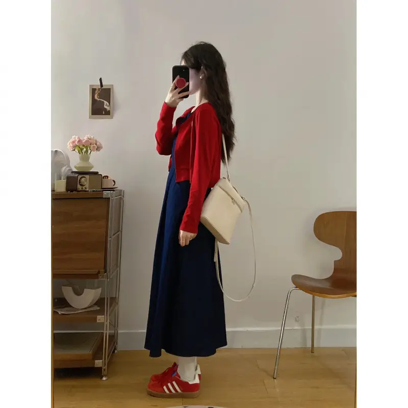 Plus Size Red Denim Vest Set for Spring