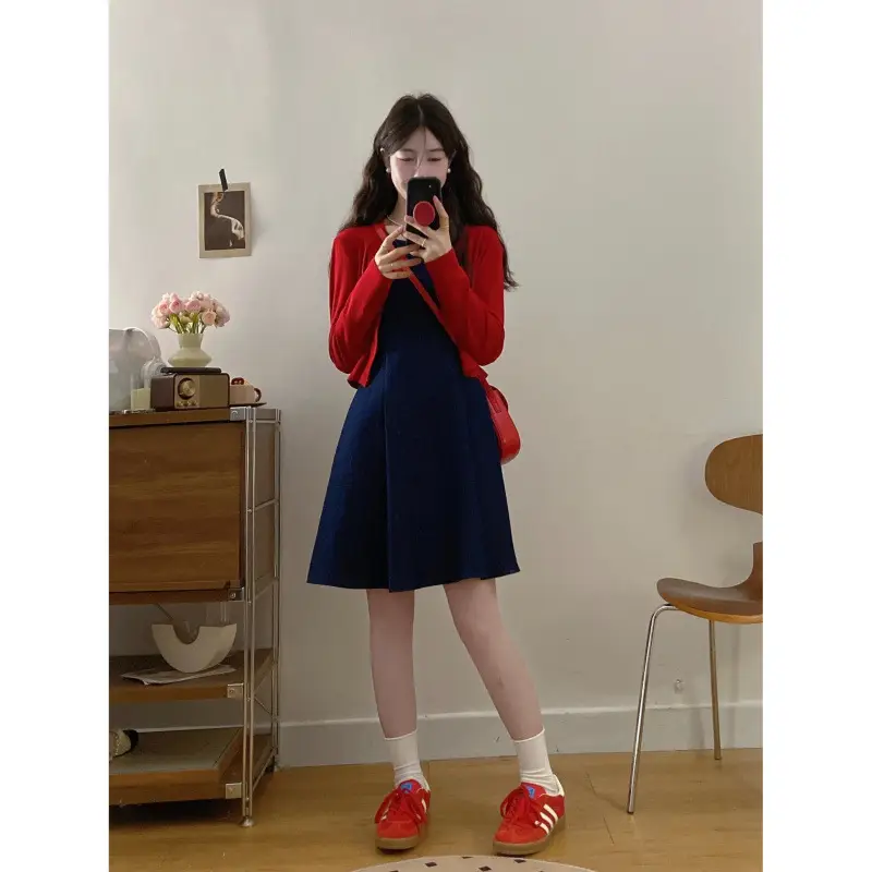 Plus Size Red Denim Vest Set for Spring