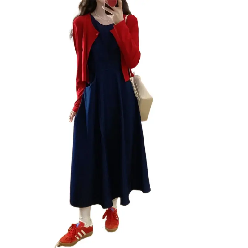 Plus Size Red Denim Vest Set for Spring