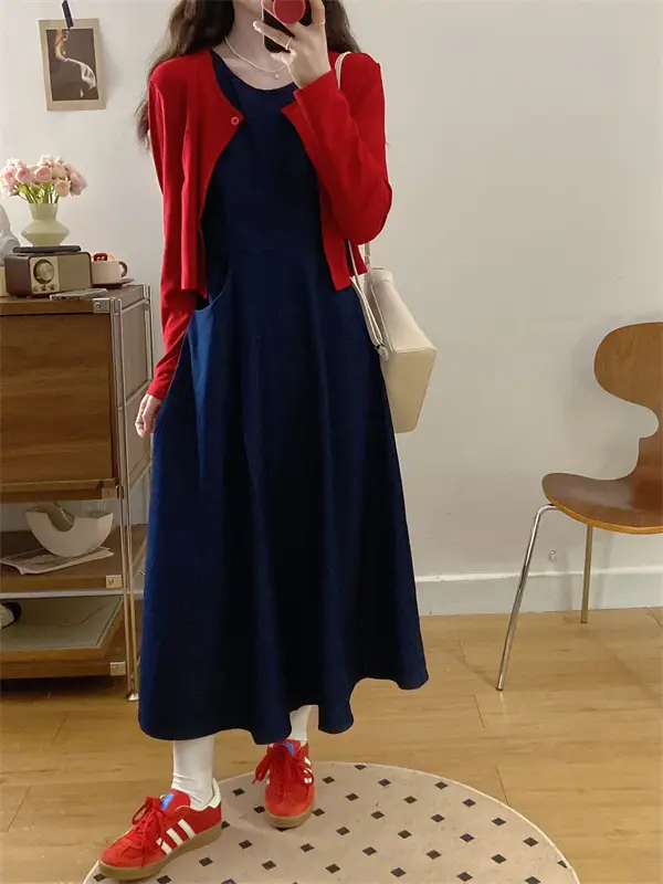 Plus Size Red Denim Vest Set for Spring — feature 4