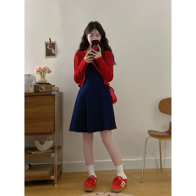 Plus Size Red Denim Vest Set for Spring